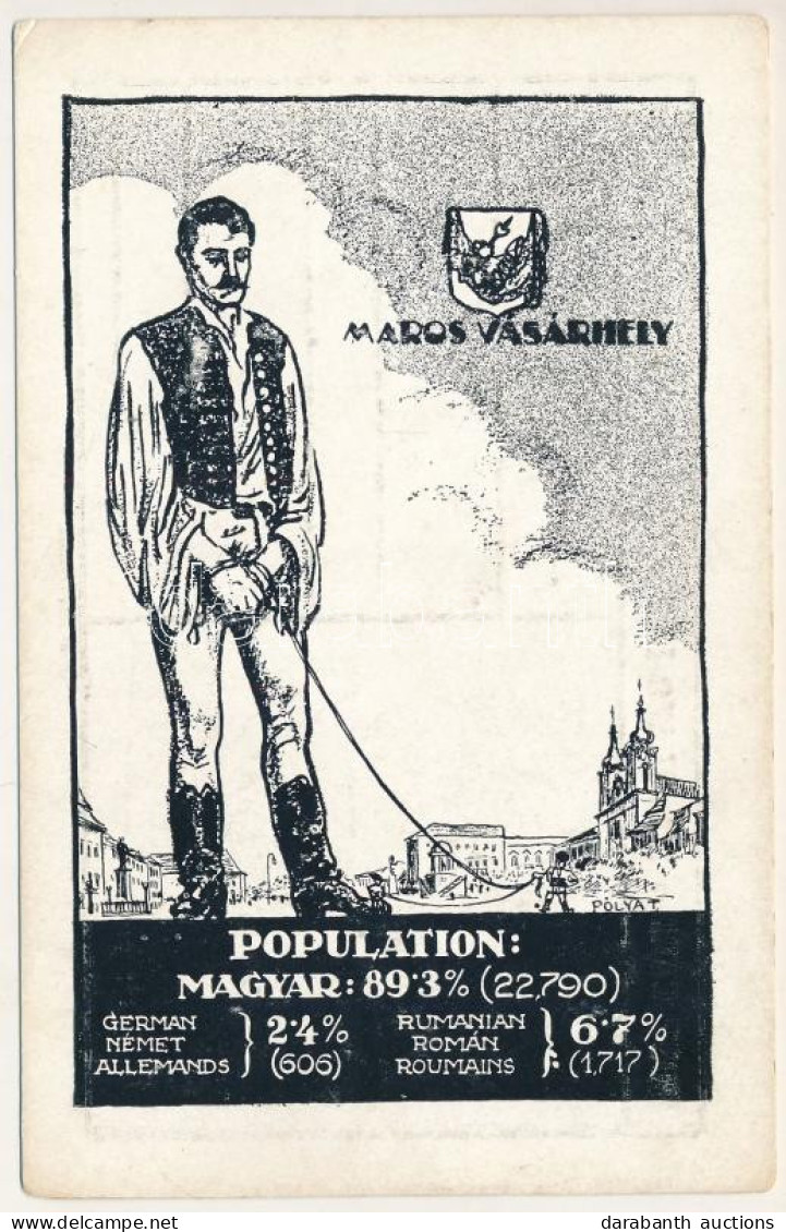 ** T2/T3 Marosvásárhely, Targu Mures; Magyar, Német és Román (oláh) Nemzetiségek Népesség Aránya. Címer, Pátria Rt. Kiad - Non Classificati