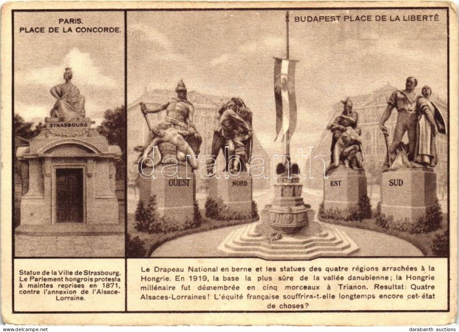 * T2/T3 Paris, Place De La Concorde; Budapest, Place De La Liberté; Irredenta Postcard, Trianon On The Backside (EK) - Non Classificati