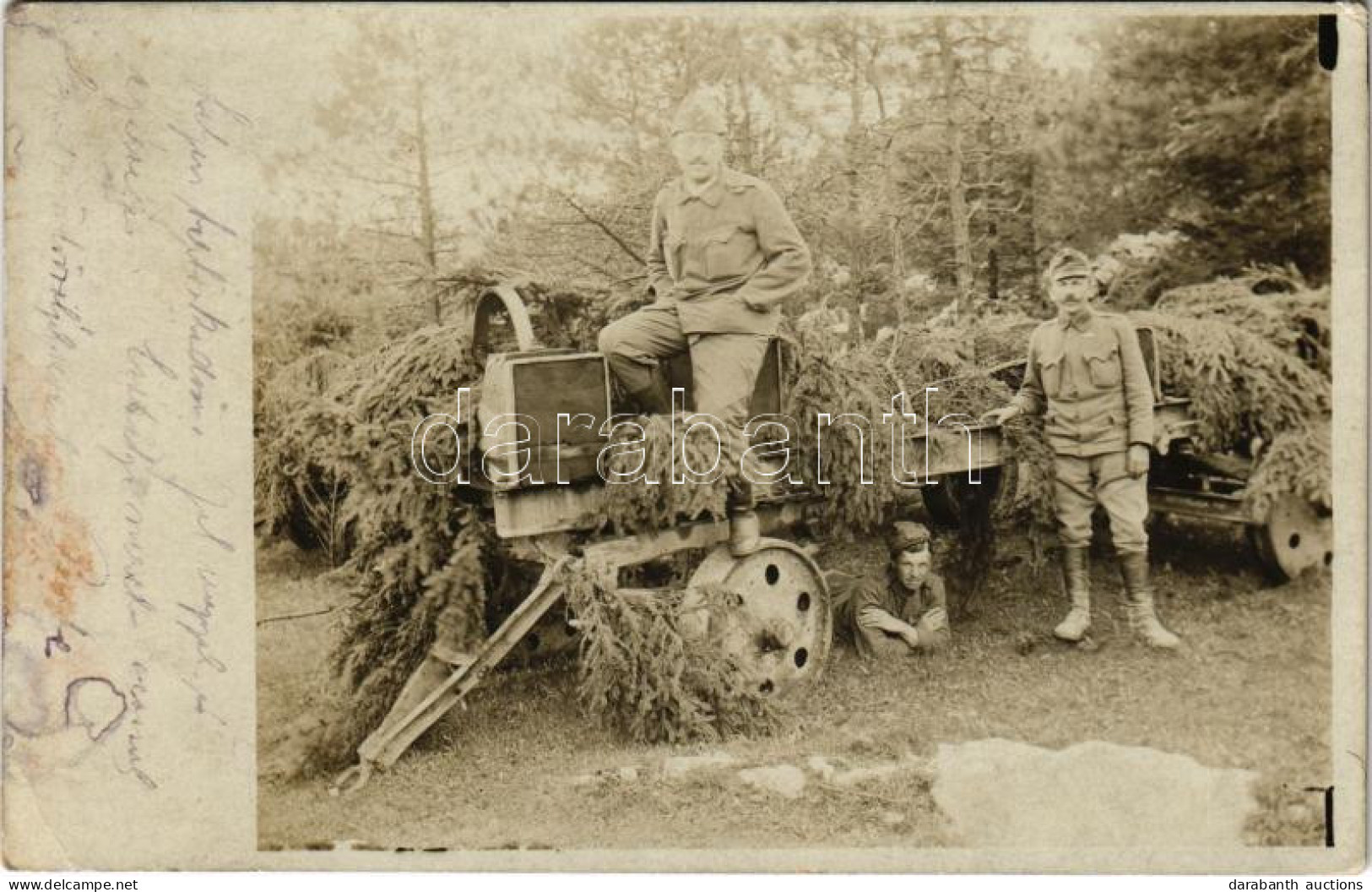 T2/T3 1917 Osztrák-magyar álcázott ágyúcső Szállító Szekér Katonákkal / WWI K.u.k. Military Camouflaged Gun Barrel Trans - Sin Clasificación