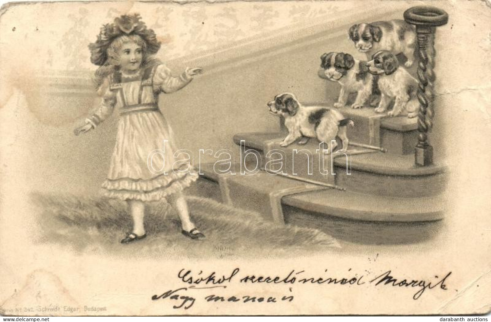 T4 Girl With Dogs, Schmidt Edgar, No. 242. Emb. Litho (fa) - Ohne Zuordnung