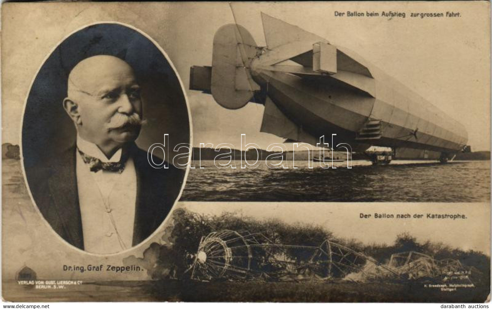 T3 1908 Dr. Ing. Graf Zeppelin, Der Ballon Beim Aufstieg Zur Grossen Fahrt, Der Ballon Nach Der Katastrophe / Léghajó Ka - Unclassified