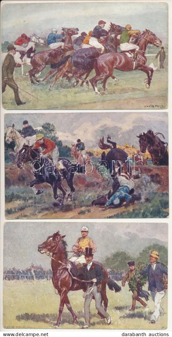 ** 4 Db RÉGI Motívum Képeslap Lóversenyekről, Ludwig Koch Szignóval / 4 Pre-1945 Motive Postcards: Horse Race, Signed By - Sin Clasificación