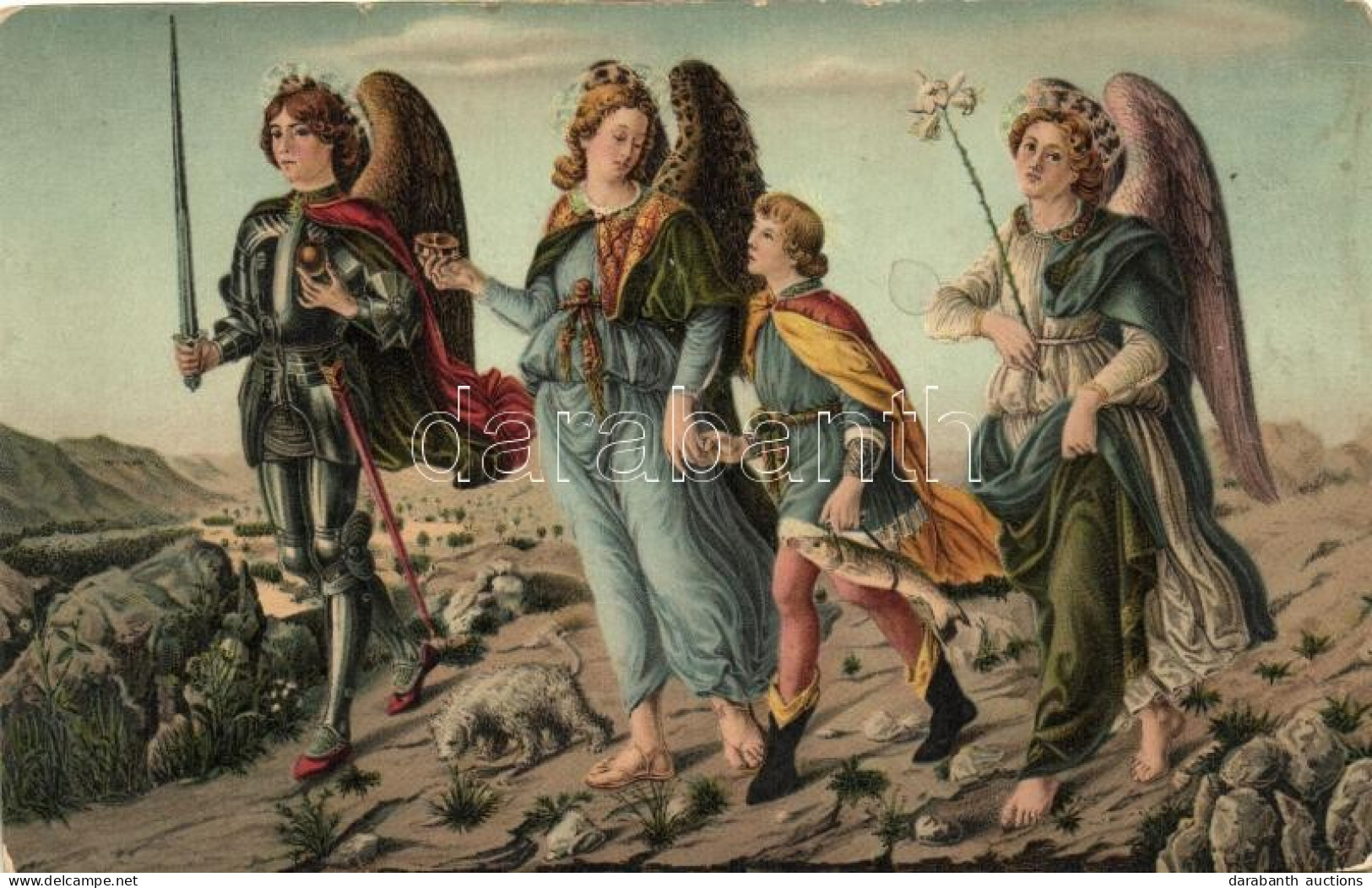 ** T2/T3 Tobias Mit Den Erzengeln / Three Archangels With Young Tobias, Stengel & Co. No. 29328, S: Sandro Boticelli (wo - Ohne Zuordnung