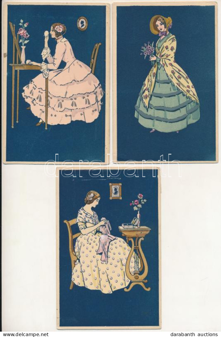 1919 Kunst Im Kleinen - 3 Db Német Művész Képeslap Hölgyekről / 3 German Art Postcards Of Ladies - Ohne Zuordnung