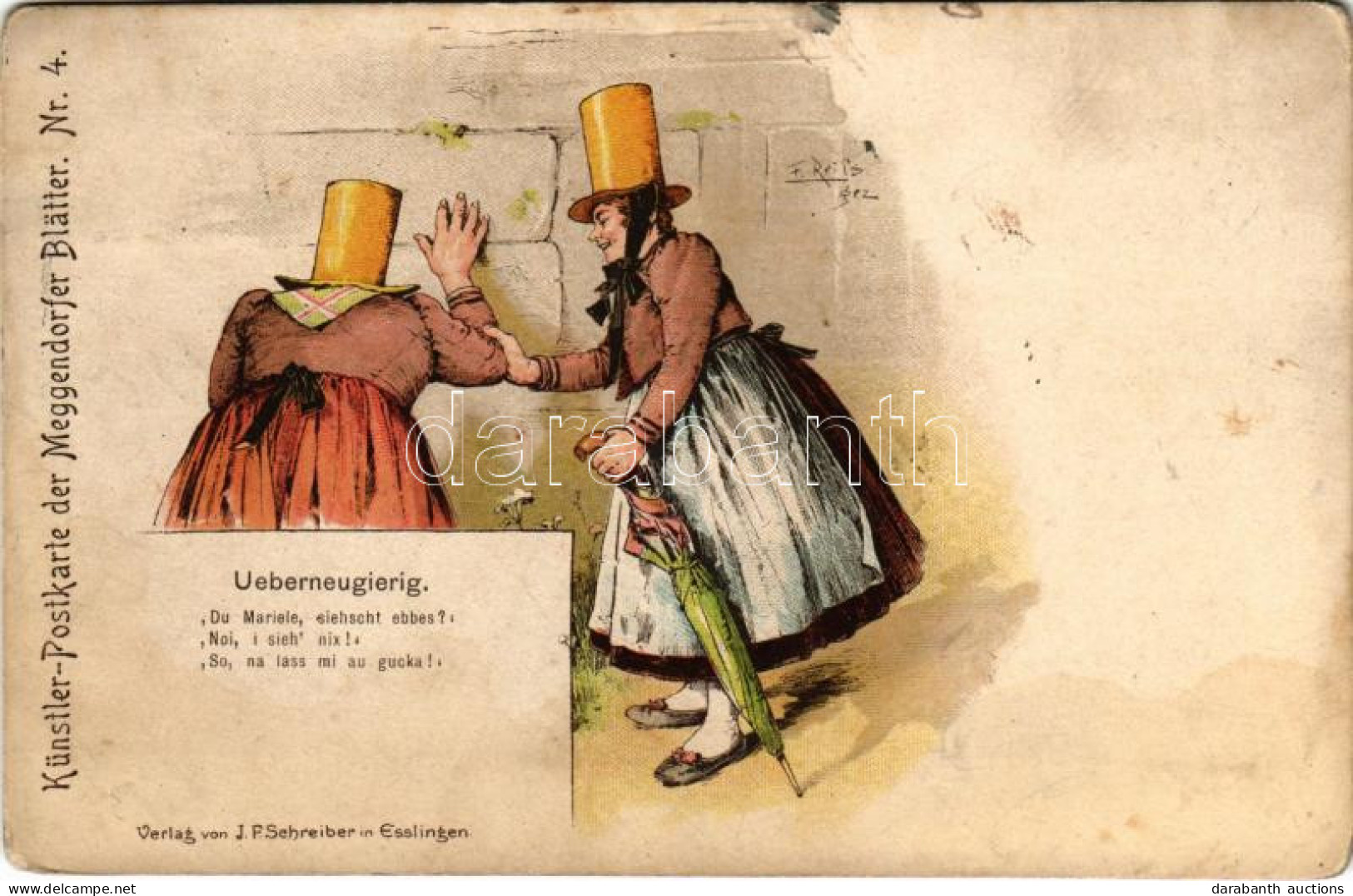 T2/T3 1899 (Vorläufer) Ueberneugierig. Künstler-Postkarte Der Meggendorfer Blätter Nr. 4. Litho S: F. Reiss (EK) - Sin Clasificación