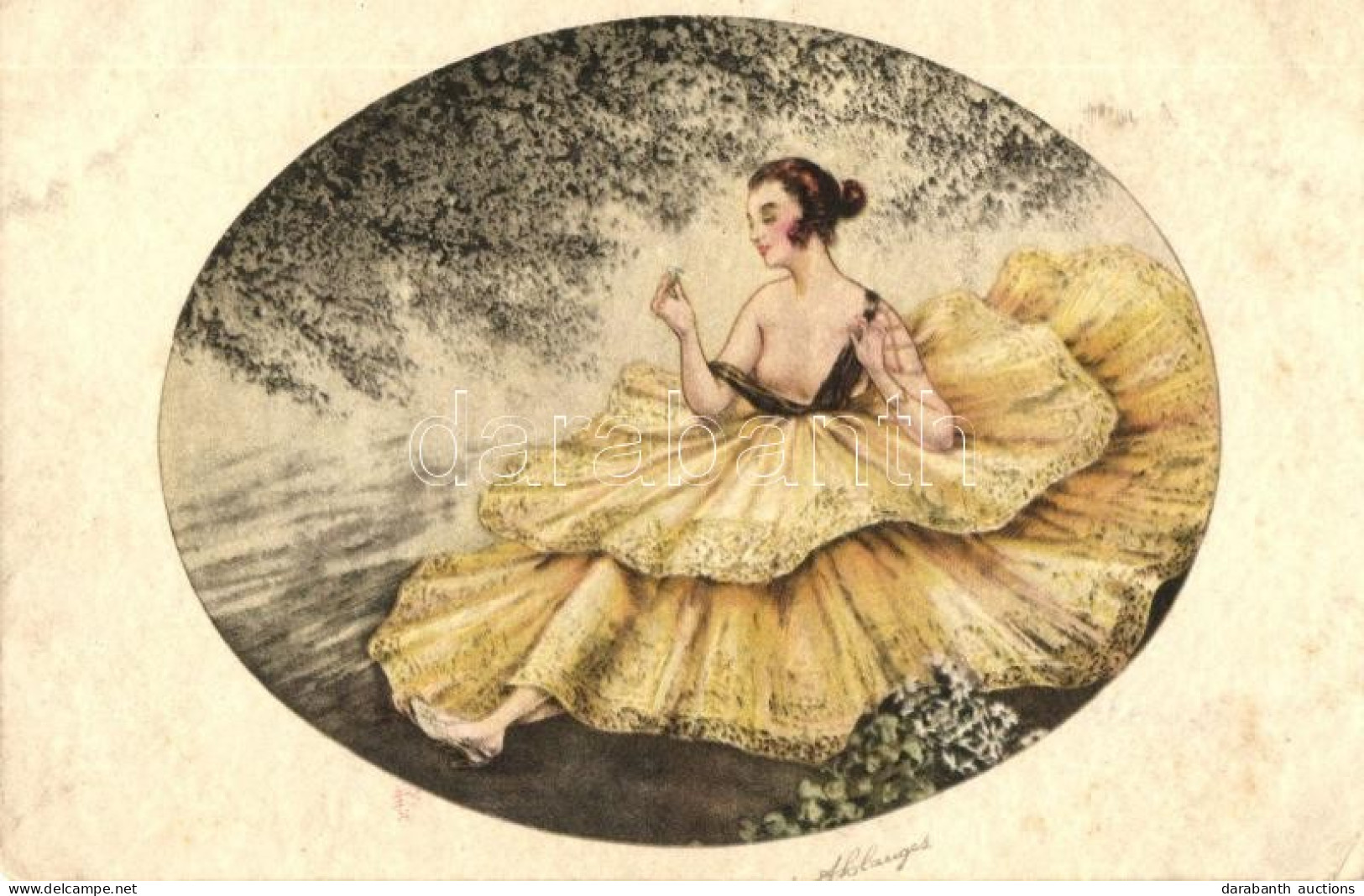 * T2/T3 Italian Art Postcard, Lady In Yellow Dress, Paris-Gravures No. 1105 S: A. Solanges (EK) - Non Classés