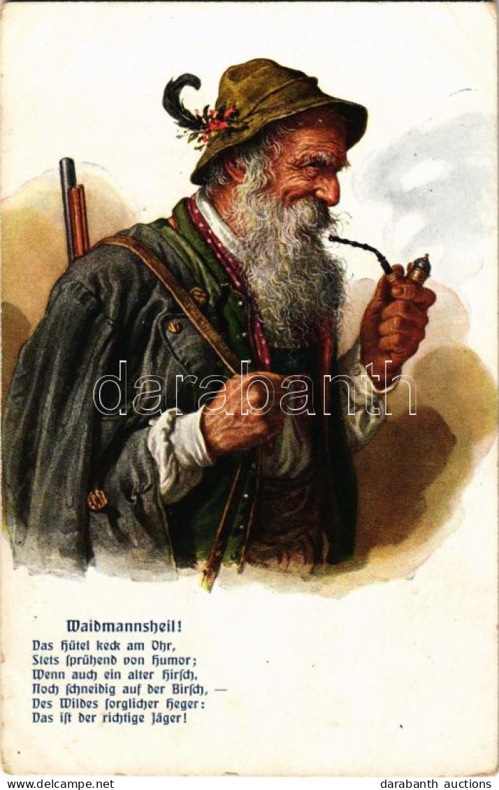 ** T2/T3 Waidmannsheil! / Öreg Vadász Pipával / Old Hunter Smoking A Pipe. Charakterköpfe No. 4. (EK) - Non Classés