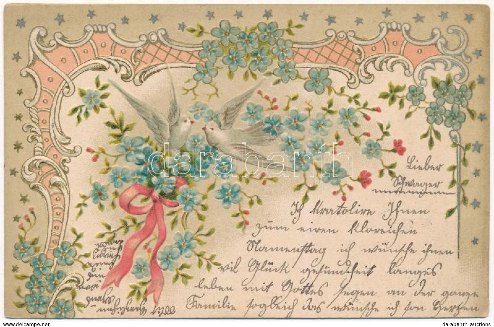 T2 1902 Csipke Hatású Dombornyomott Virágos Litho üdvözlőlap / Lace Style Ermbossed Litho Greeting Art Postcard - Unclassified