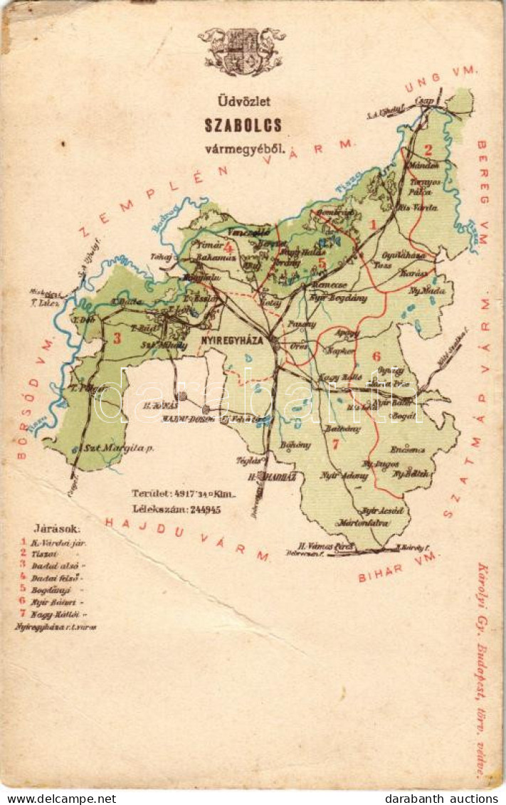 ** T3/T4 Szabolcs Vármegye Térképe. Károlyi Gy. Kiadása / Map Of Szabolcs County (fa) - Sin Clasificación