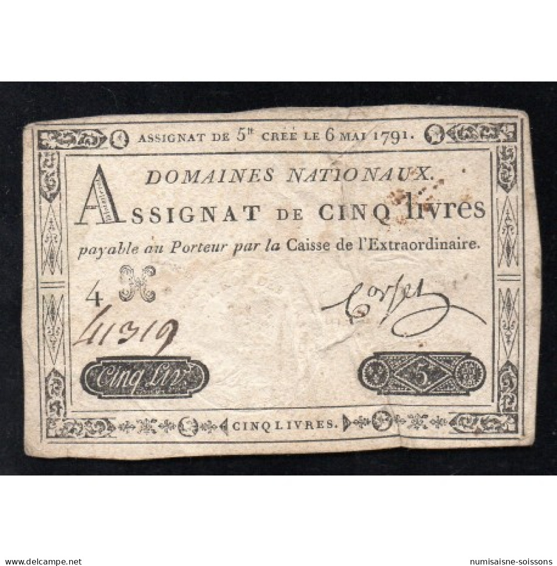 ASSIGNAT DE 5 LIVRES - 06/05/1791 - DOMAINES NATIONAUX - TB+ - Assignats