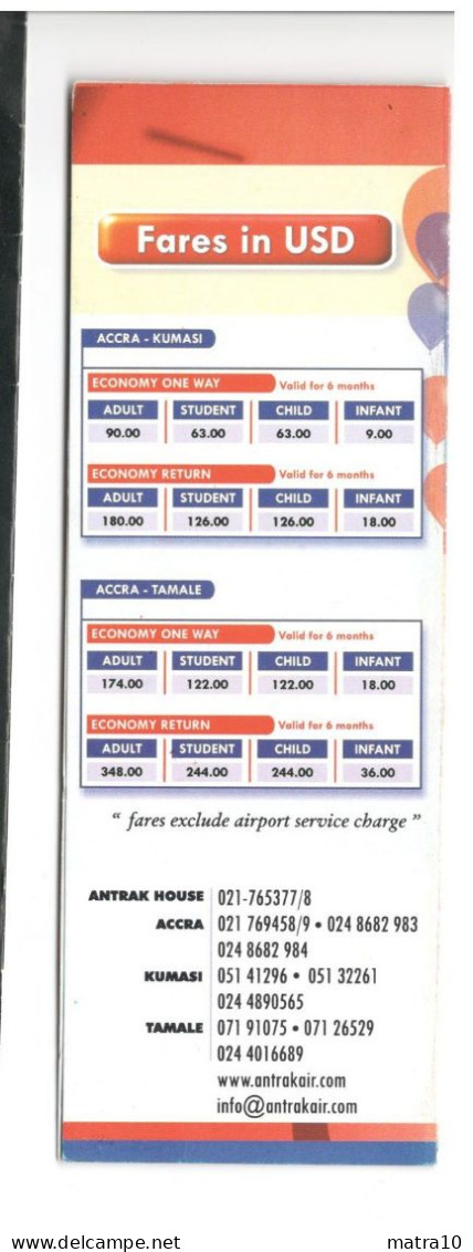 ANTRAK AIR GHANA HORAIRES ORARIO SCHEDULE TIME TABLE RARO SCARCE 2003-2005 - Horaires