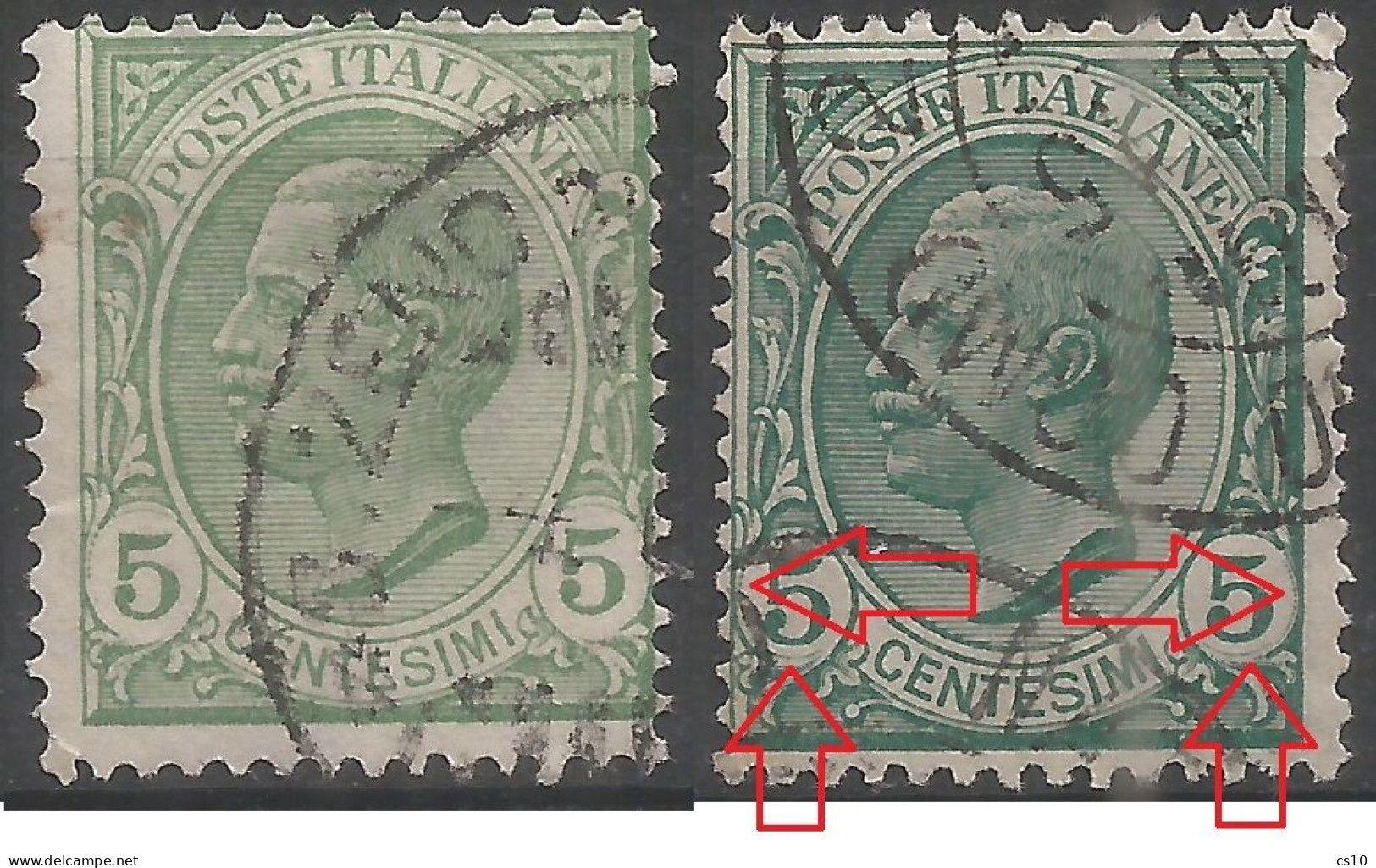 Italy Kingdom Regno Leoni 1906 C5 Verde  **MNH Nice Variety  "Ovali Delle Cifre Mancanti" Missed OVALS Around The Values - Lotti E Collezioni