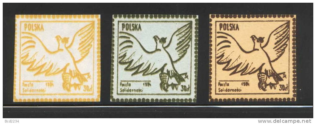 POLAND SOLIDARITY (POCZTA SOLIDARNOSC) 1984 FLYING EAGLE 3 IMPERF (SOLID0637/0922) - Vignettes Solidarnosc