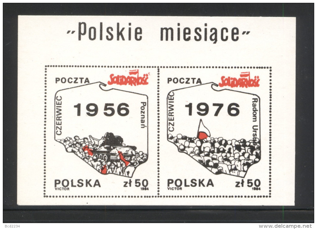 POLAND SOLIDARITY SOLIDARNOSC 1985 POLISH MONTHS JUNE 1956 POZNAN 1976 RADOM PROTEST ISSUED MS WRITING ABOVE - Viñetas Solidarnosc