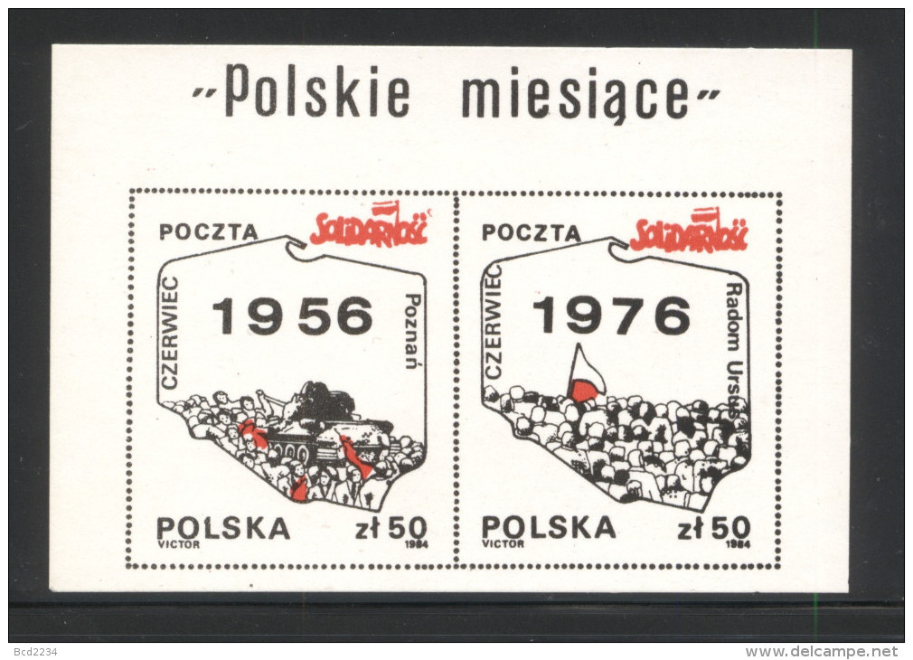 POLAND SOLIDARITY SOLIDARNOSC 1985 POLISH MONTHS JUNE 1956 POZNAN 1976 RADOM PROTEST ISSUED MS WRITING ABOVE - Vignettes Solidarnosc