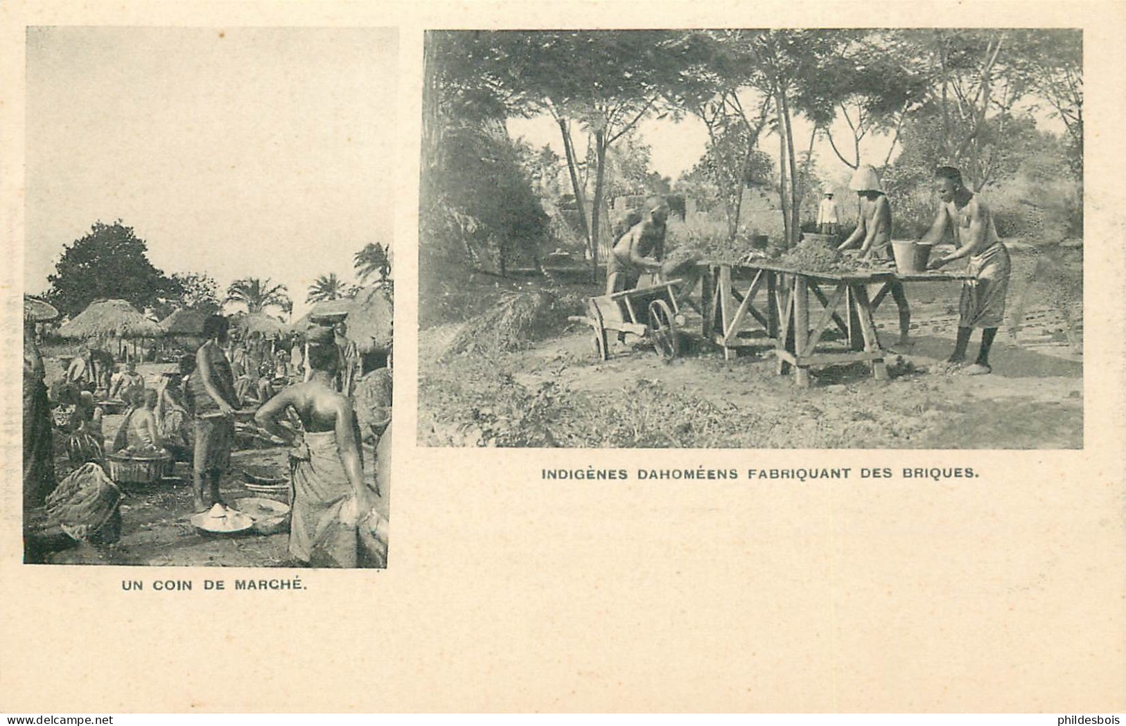 AFRIQUE   DAHOMEY  Indigenes Fabriquant Des Briques  / Un Coin Du Marché - Dahome