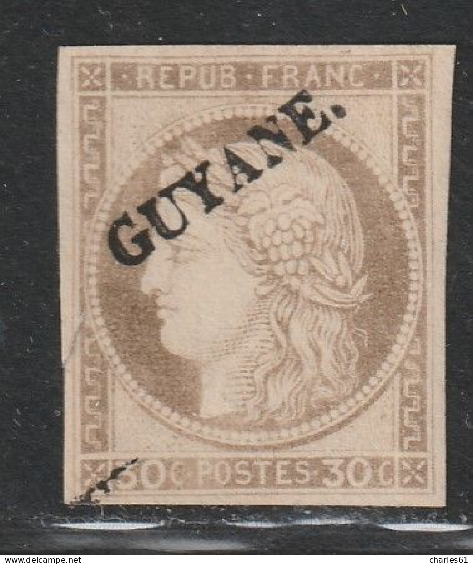 GUYANE - N°10 Obl (1892) 30c Brun - Défaut. - Used Stamps