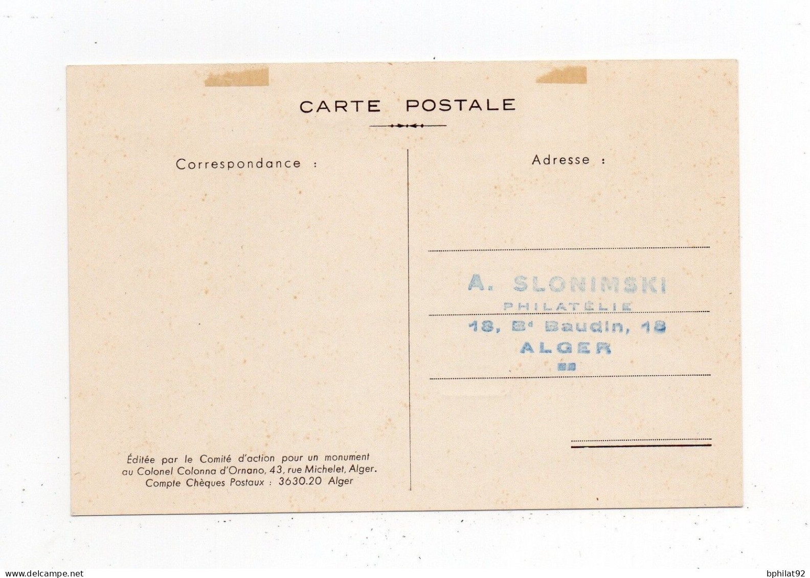 !!! FEZZAN, CARTE MAXIMUM COLONEL D'ORNANO, CACHET DE SHEBHA DU 11/1/1950 - Briefe U. Dokumente