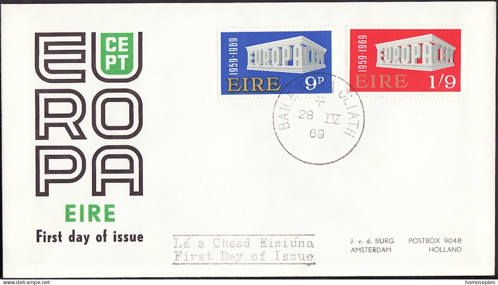 Europa CEPT 1969 Irlande - Ireland - Irland FDC5 Y&T N°232 à 233 - Michel N°230 à 231 - 1969