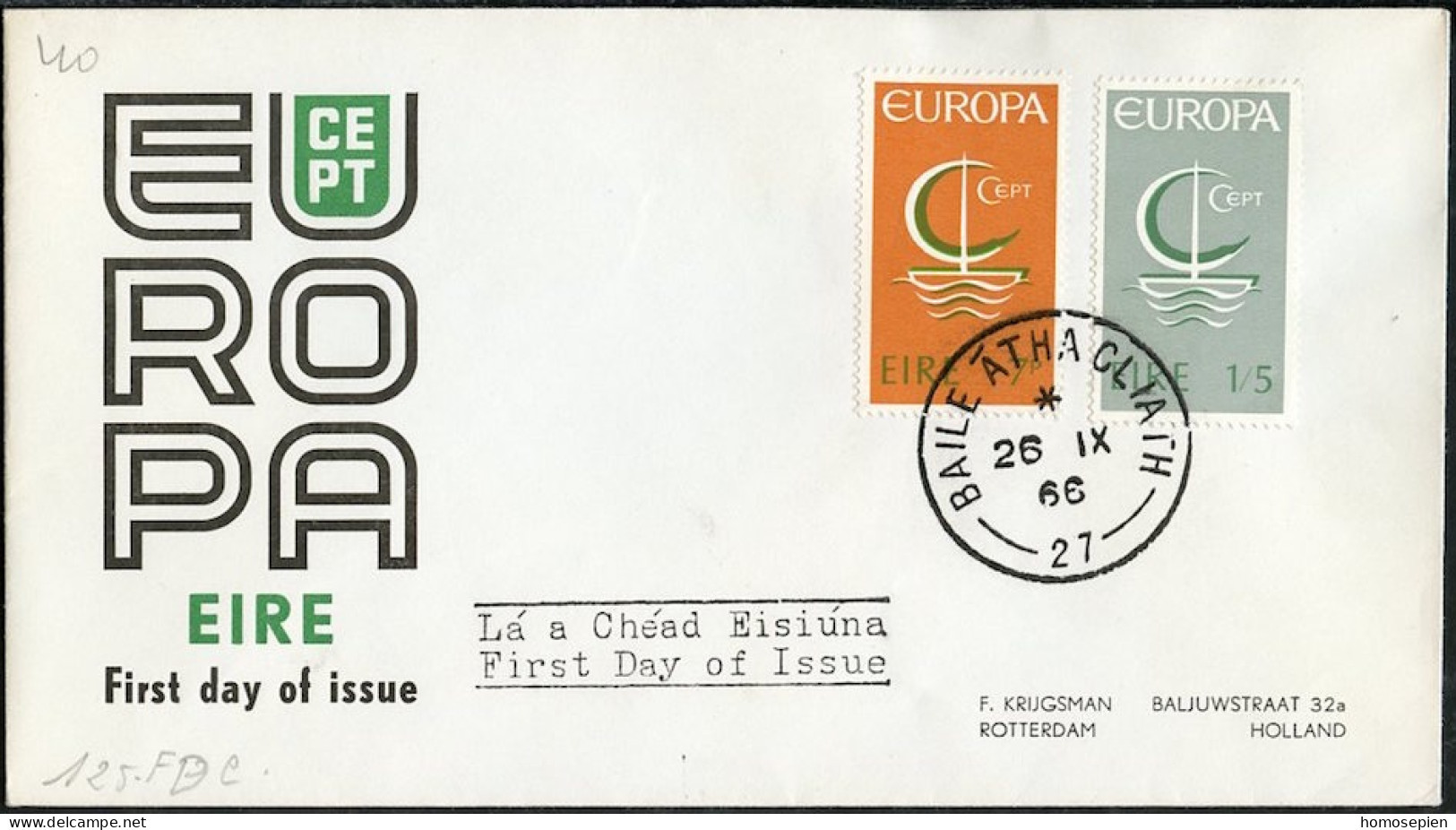 Europa CEPT 1966 Irlande - Ireland - Irland FDC3 Y&T N°187 à 188 - Michel N°188 à 189 - 1966