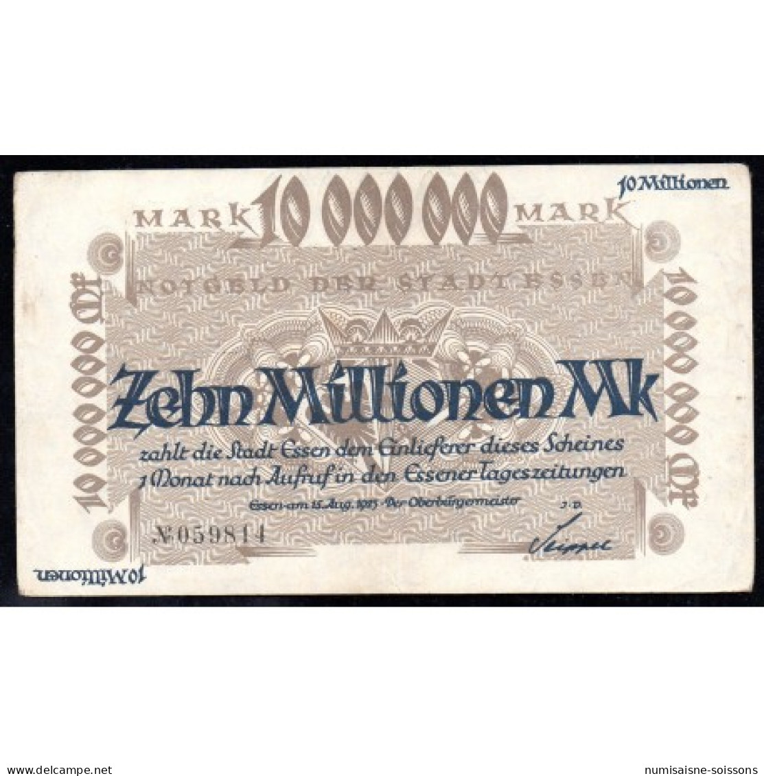 ALLEMAGNE - ESSEN - STADT- NOTGELD - 10 MILLIONEN MARK - 15/08/1923 - TTB - Sonstige & Ohne Zuordnung