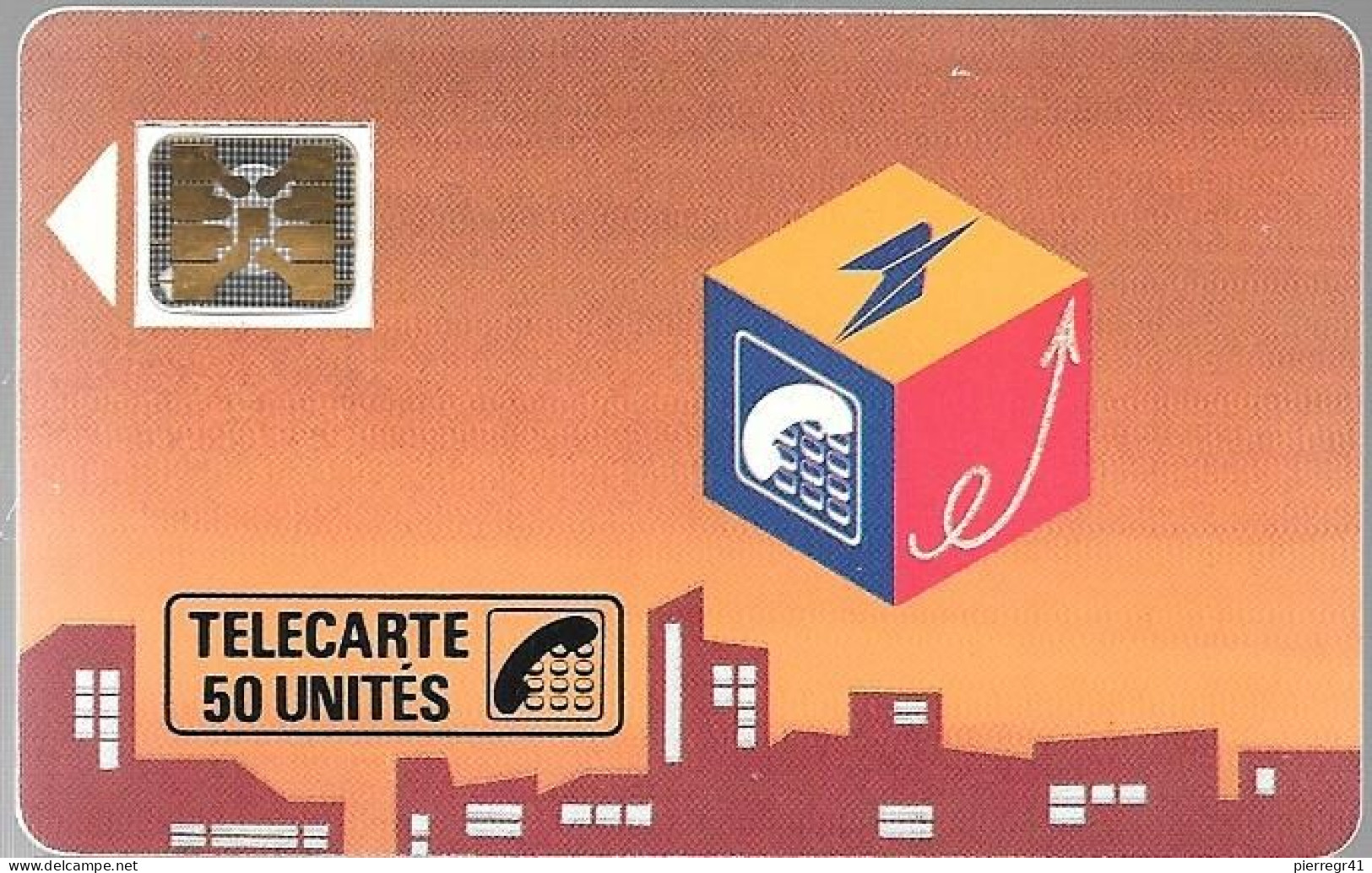 CARTE²-PUCE-PRIVEE-D-50U-D48-Sc4on-1990-MINISTERE PTT-LOGO-CUBE-5000Ex-V° 6Pe 104042-1/2 Hors Cadre Bas-Utilisé-TBE - Privées