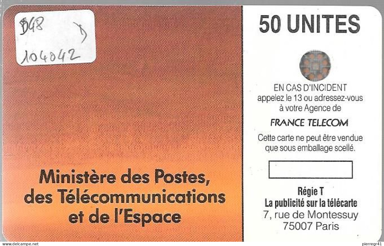 CARTE²-PUCE-PRIVEE-D-50U-D48-Sc4on-1990-MINISTERE PTT-LOGO-CUBE-5000Ex-V° 6Pe 104042-1/2 Hors Cadre Bas-Utilisé-TBE - Telefoonkaarten Voor Particulieren