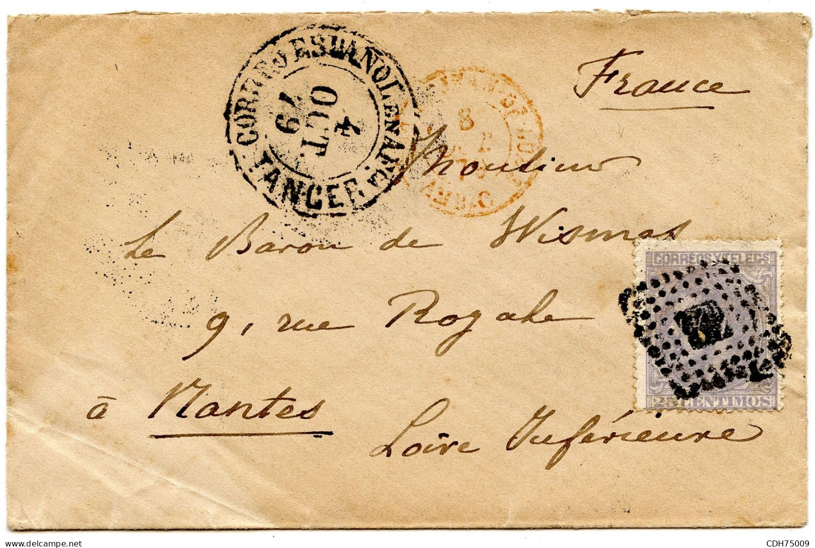 ESPAGNE - 25C SUR LETTRE DE TANGER POUR LA FRANCE, 1879 - Lettres & Documents