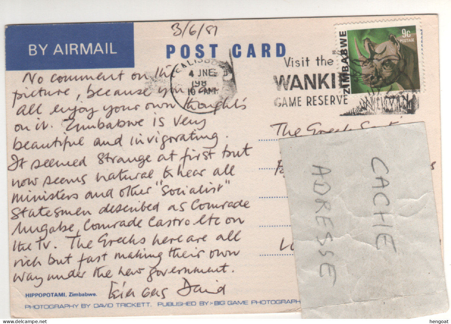 Timbre , Stamp " Animal Mammifère : Rhinocéros " Sur Cp , Carte , Postcard Du 04/06/81 ( Pelurage Coté Vue ) - Zimbabwe (1980-...)