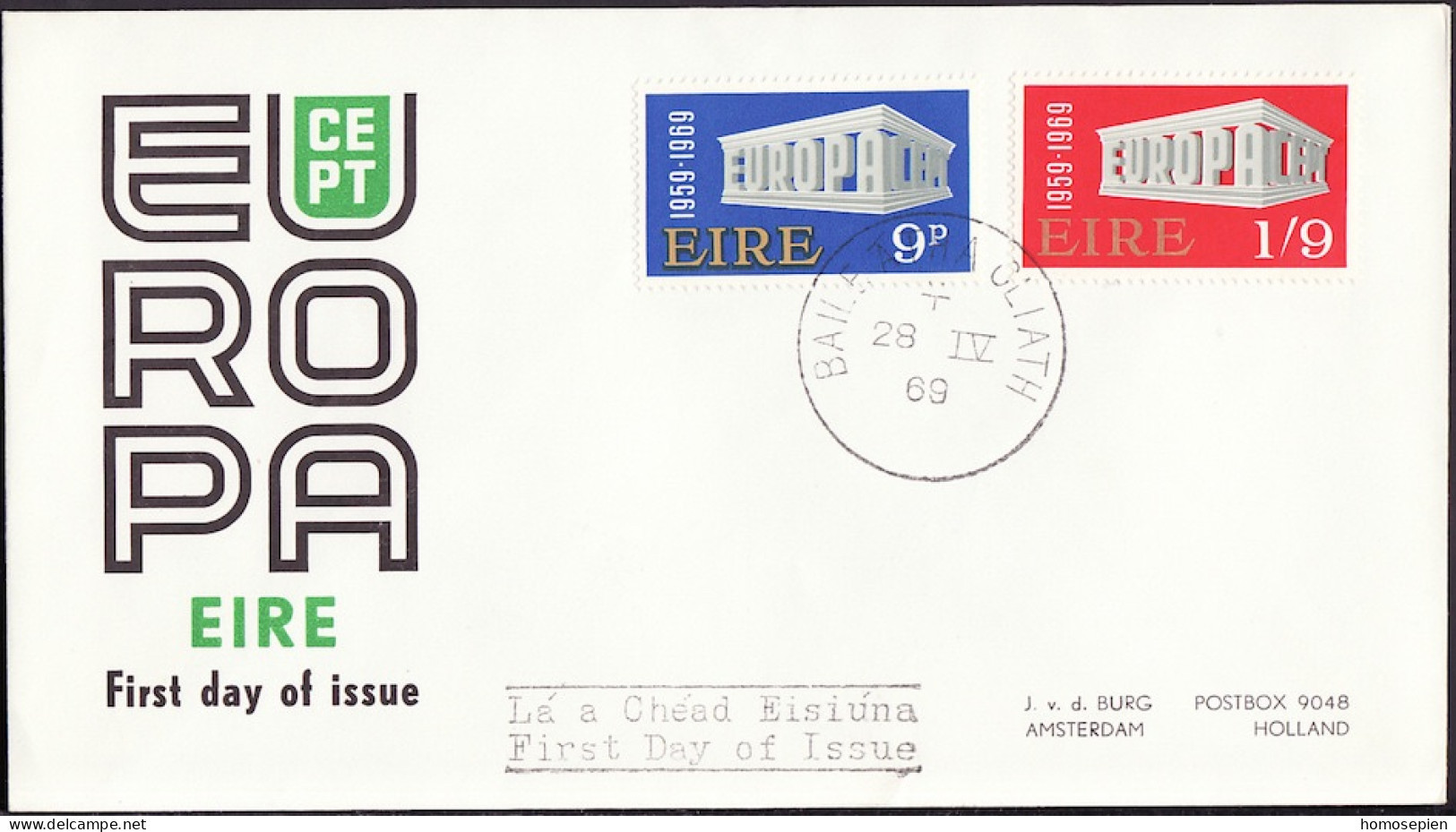 Irlande - Ireland - Irland FDC5 1969 Y&T N°232 à 233 - Michel N°230 à 231 - EUROPA - FDC