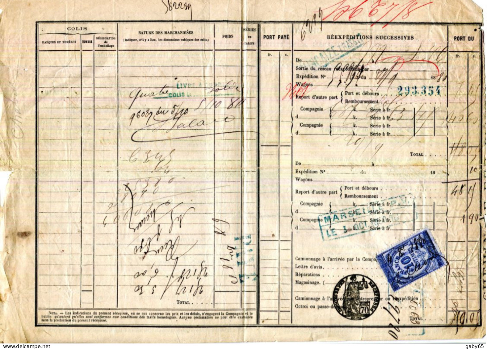 CHEMIN DE FER D'ORLEANS.LETTRE DE VOITURE DE BOURGES A MARSEILLE POUR LA COMPAGNIE MARITIME TOUACHE. - Transportmiddelen