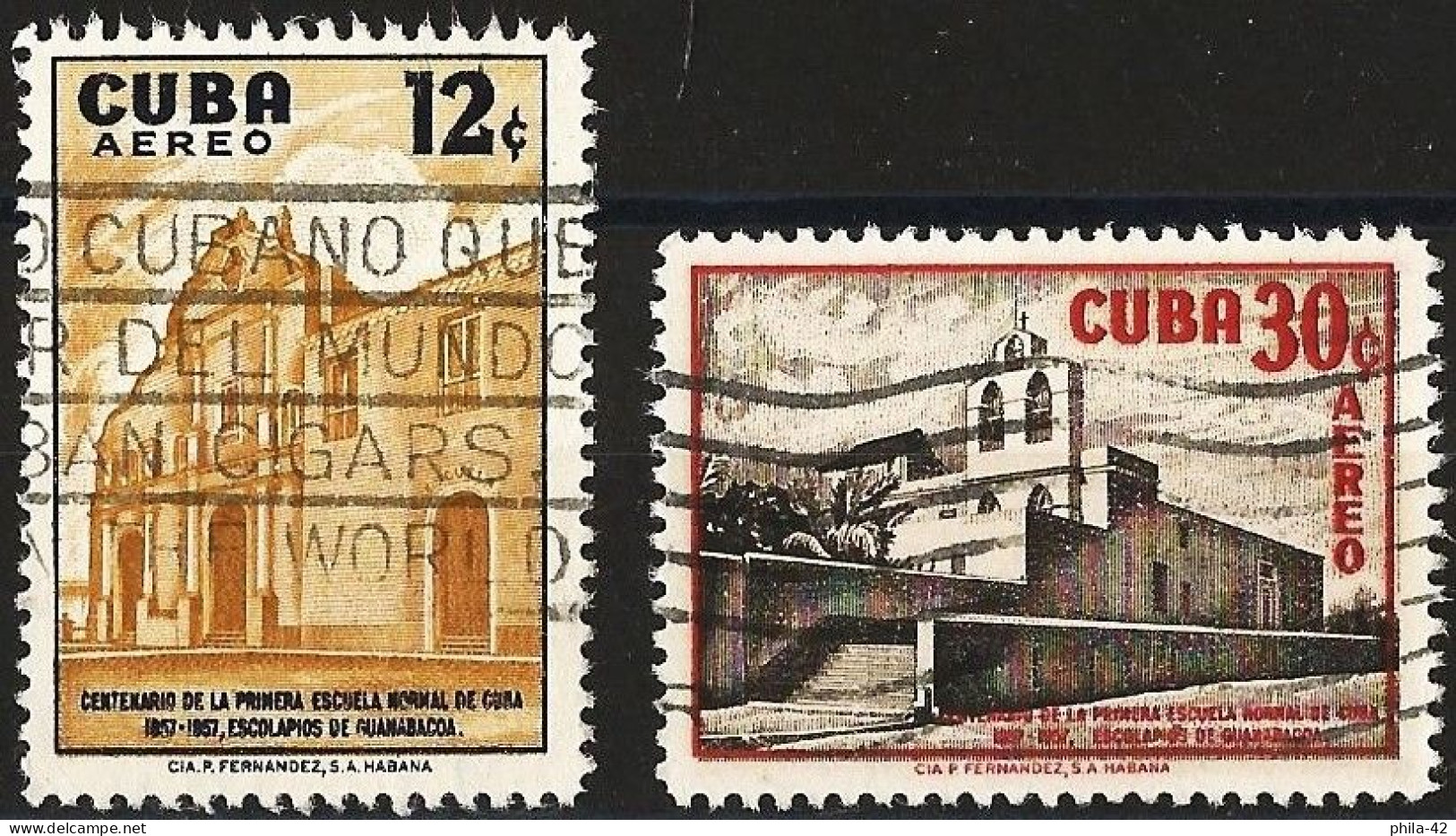 Cuba 1957 - Mi 559/60 - YT Pa 173/74 ( 1st Cuban National Shool ) - Poste Aérienne