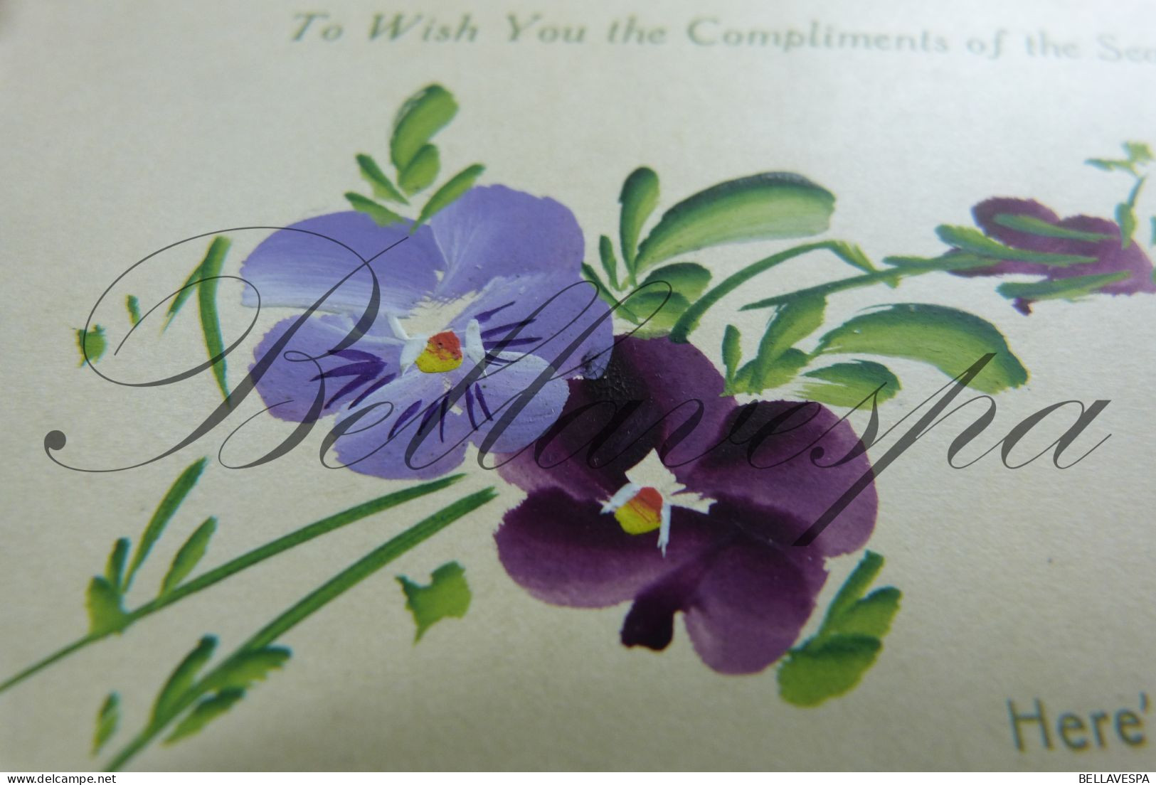 Fantasie  Viooltje Pansy Violette  Violet Hand Painted Postcard Paint A La Main - Bloemen