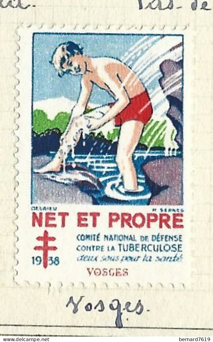 Timbre   France- - Croix Rouge - Erinnophilie -comIte National De Defense  La Tuberculose -1938- Net Et Propre - Vosges - Antituberculeux