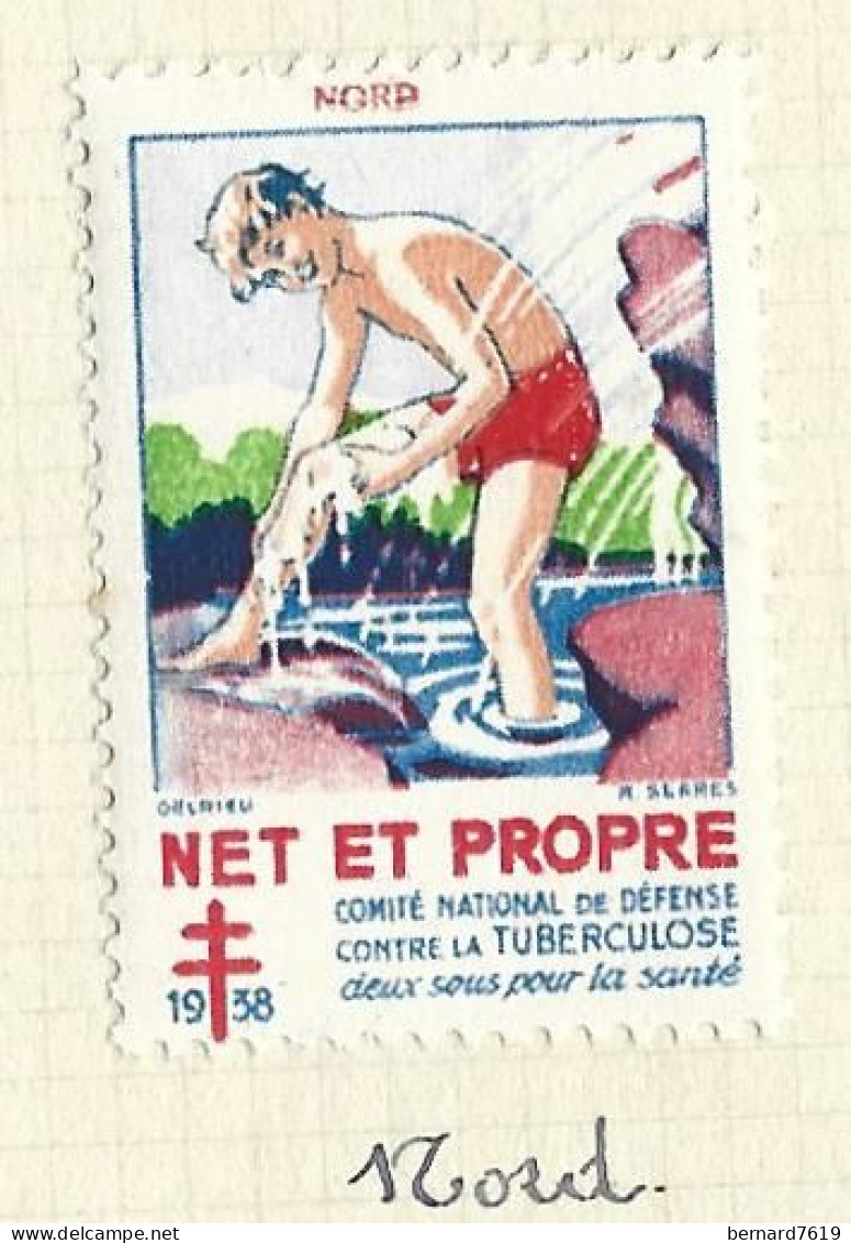 Timbre   France- - Croix Rouge - Erinnophilie -comIte National De Defense  La Tuberculose -1938- Net Et Propre - Nord 59 - Antituberculeux