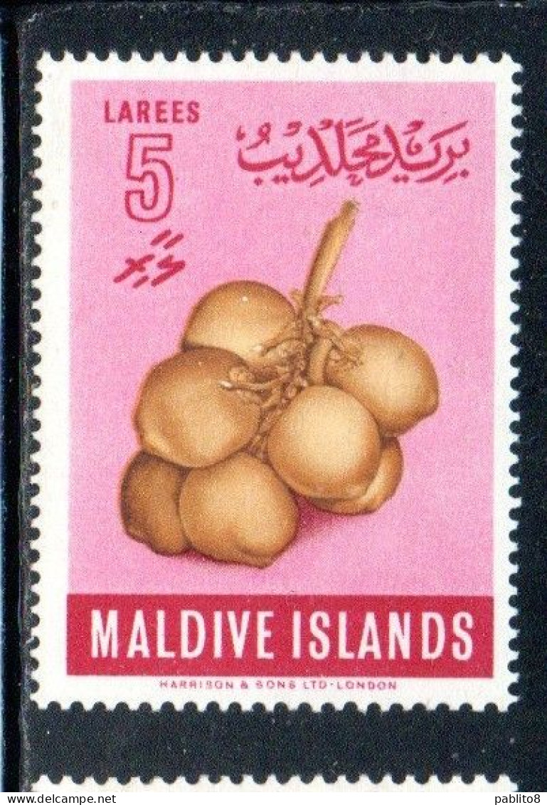 MALDIVES ISLANDS ISOLE MALDIVE BRITISH PROTECTORATE 1961 COCONUTS FRUITS LAREES 5L MNH - Maldivas (...-1965)