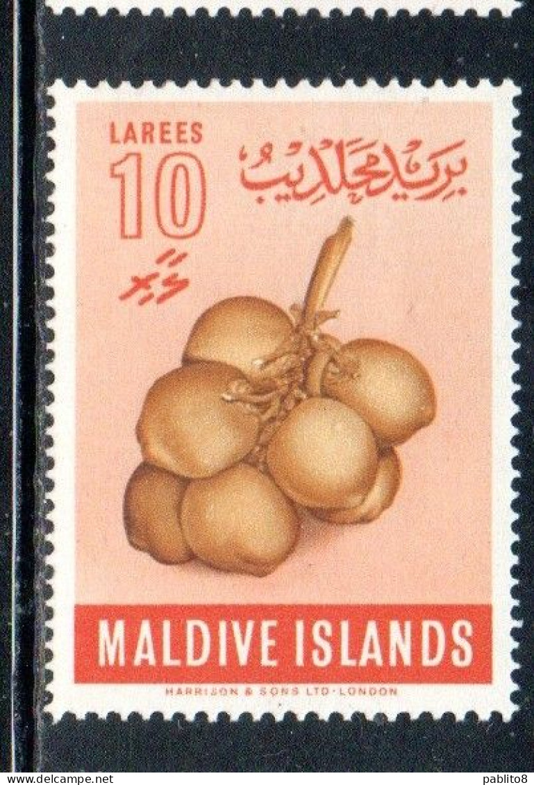 MALDIVES ISLANDS ISOLE MALDIVE BRITISH PROTECTORATE 1961 COCONUTS FRUITS LAREES 10L MNH - Maldives (...-1965)