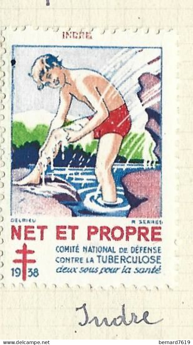 Timbre   France- - Croix Rouge - Erinnophilie -comIte National De Defense  La Tuberculose -1938- Net Et Propre - Indre - Antituberculeux