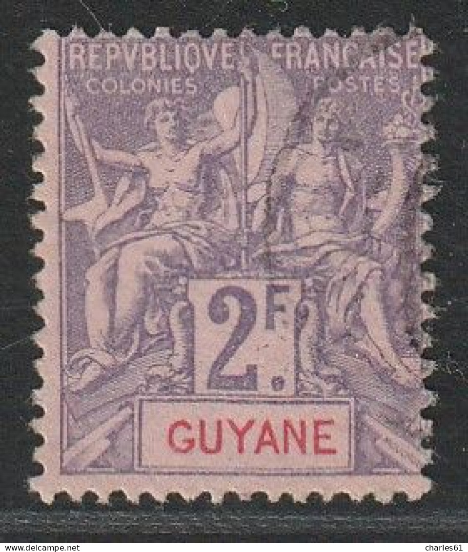 GUYANE - N°48 Obl (1900-04) 2f Violet Sur Rose - Used Stamps