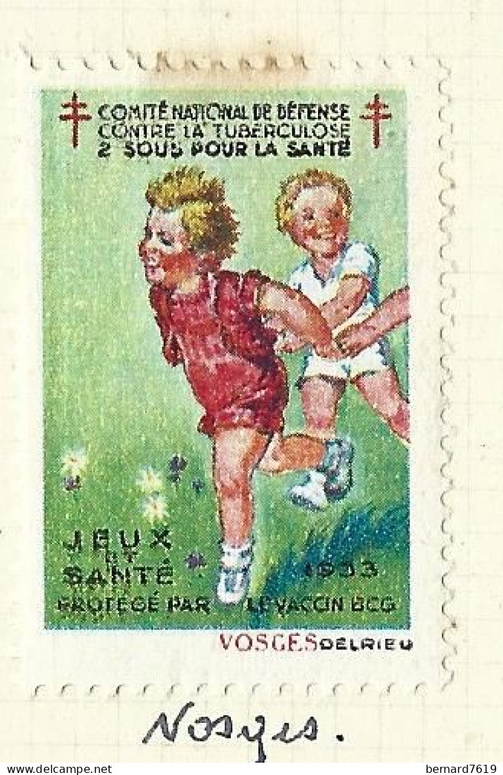 Timbre   France- - Croix Rouge - Erinnophilie -comIte National De Defense  La Tuberculose -1933 - Jeux - Vosges - Antituberculeux