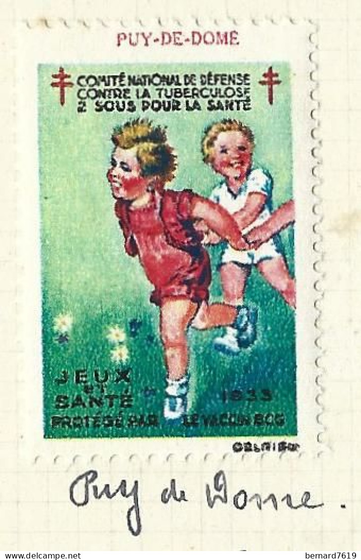 Timbre   France- - Croix Rouge - Erinnophilie -comIte National De Defense  La Tuberculose -1933 - Jeux - Puy De Dome - Tuberkulose-Serien