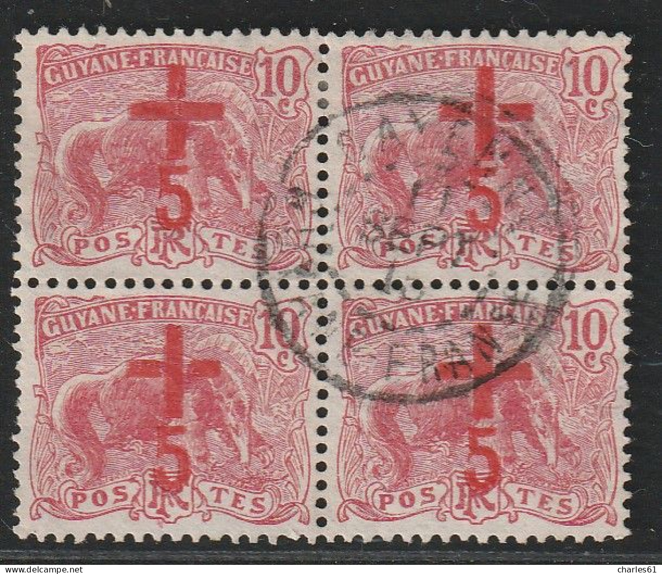 GUYANE - N°73 En Bloc De 4  Obl (1915) Croix-Rouge - Used Stamps