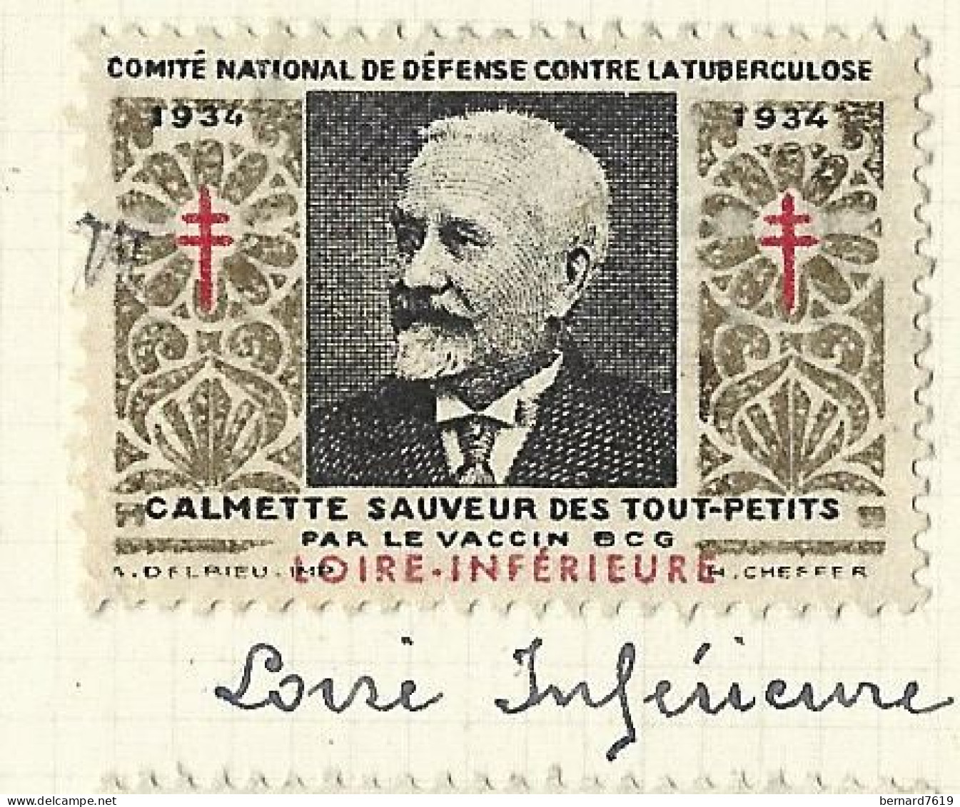 Timbre   France- - Croix Rouge - Erinnophilie -comIte National De Defense  La Tuberculose -1934- Calmette -   76 Seine - Tegen Tuberculose