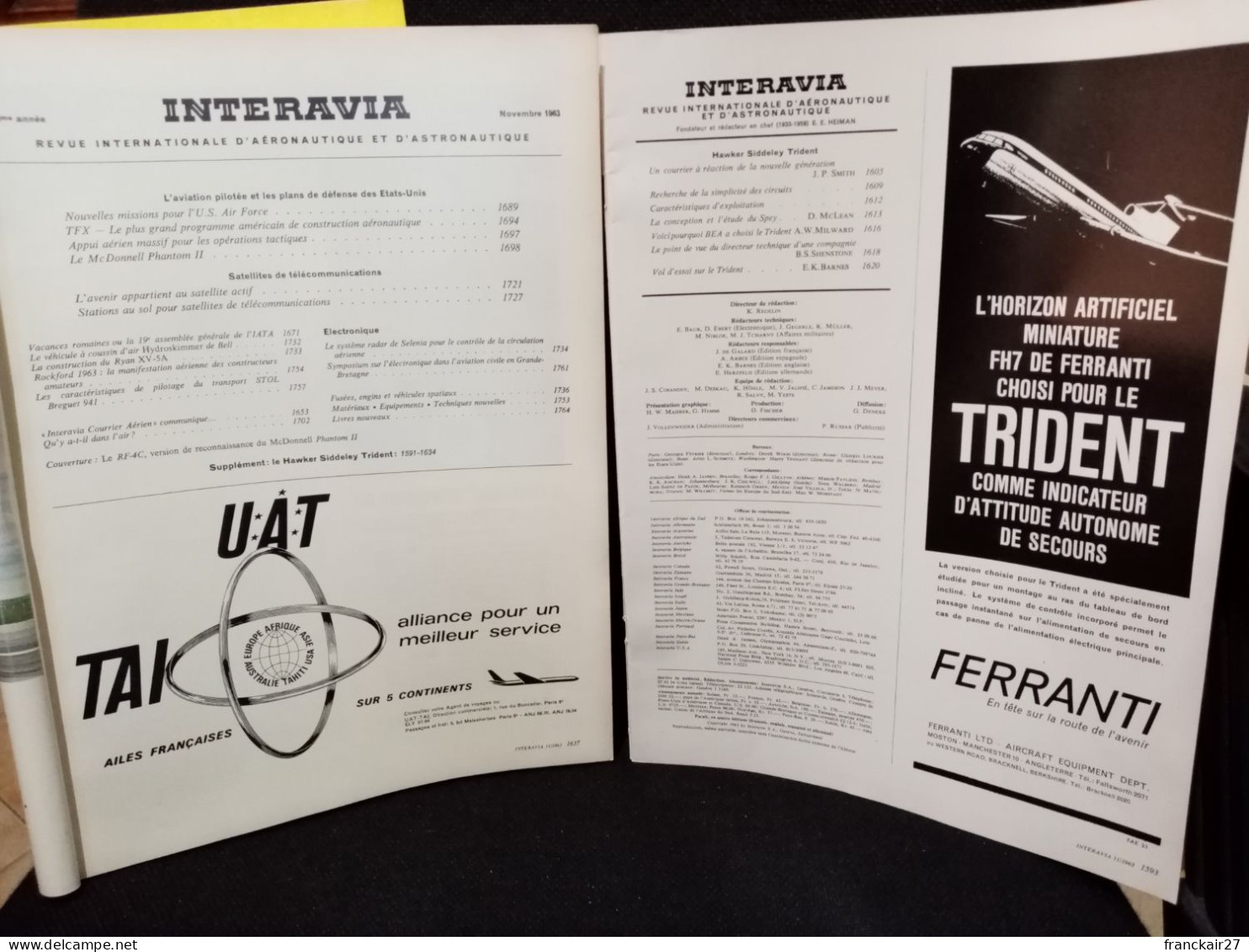 INTERAVIA 11/1963 + Supplément Revue Internationale Aéronautique Astronautique Electronique - Aviazione