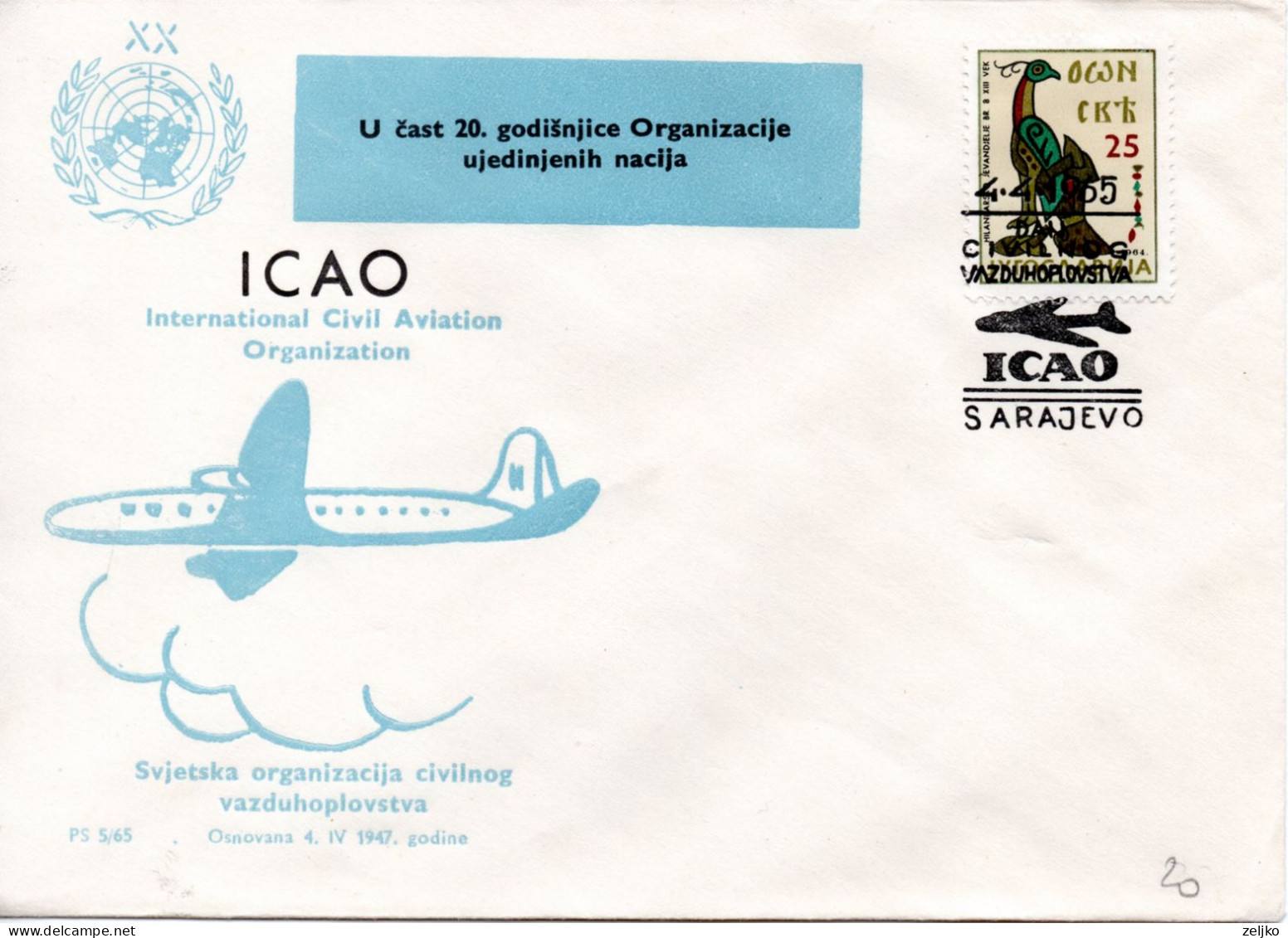 Yugoslavia 1965, ICAO International Civil Aviation Organisation, Airplane - Covers & Documents