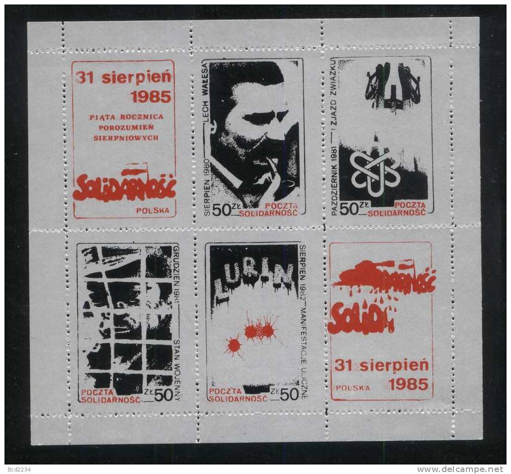 POLAND SOLIDARNOSC (POCZTA SOLIDARNOSC) 1985 5TH ANNIV OF AUGUST ACCORDS 2 LARGE MS WALESA NOBEL (SOLID1300/P0359) - Vignettes Solidarnosc