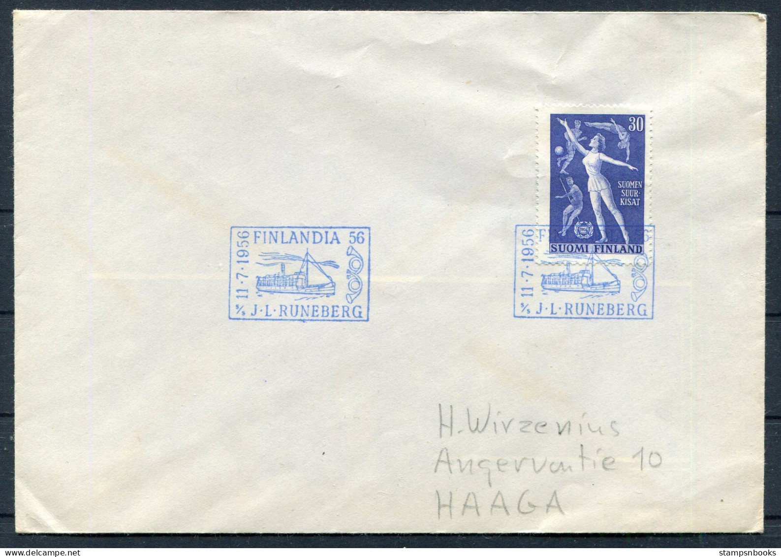 1956 Finland "Finlandia '56" RUNEBERG Steamship Cover  - Storia Postale