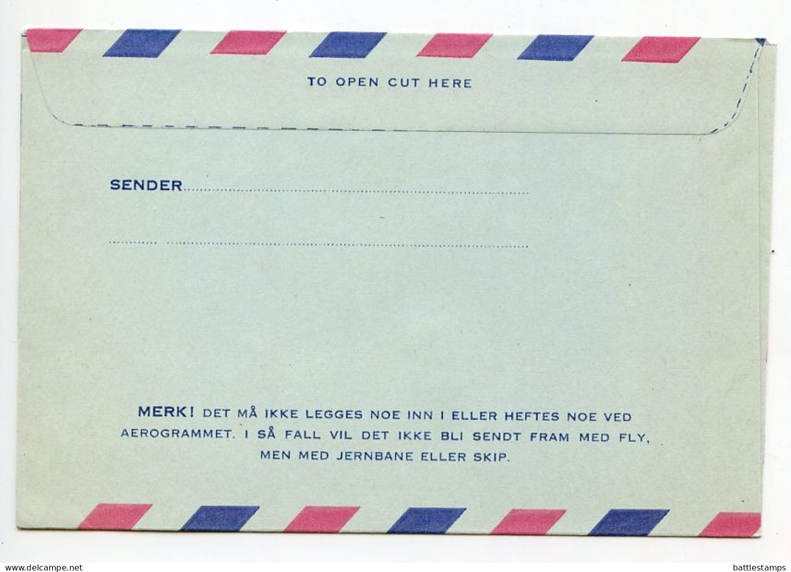 Norway 1960's Mint Aeogramme - 90o. Bird - Postal Stationery