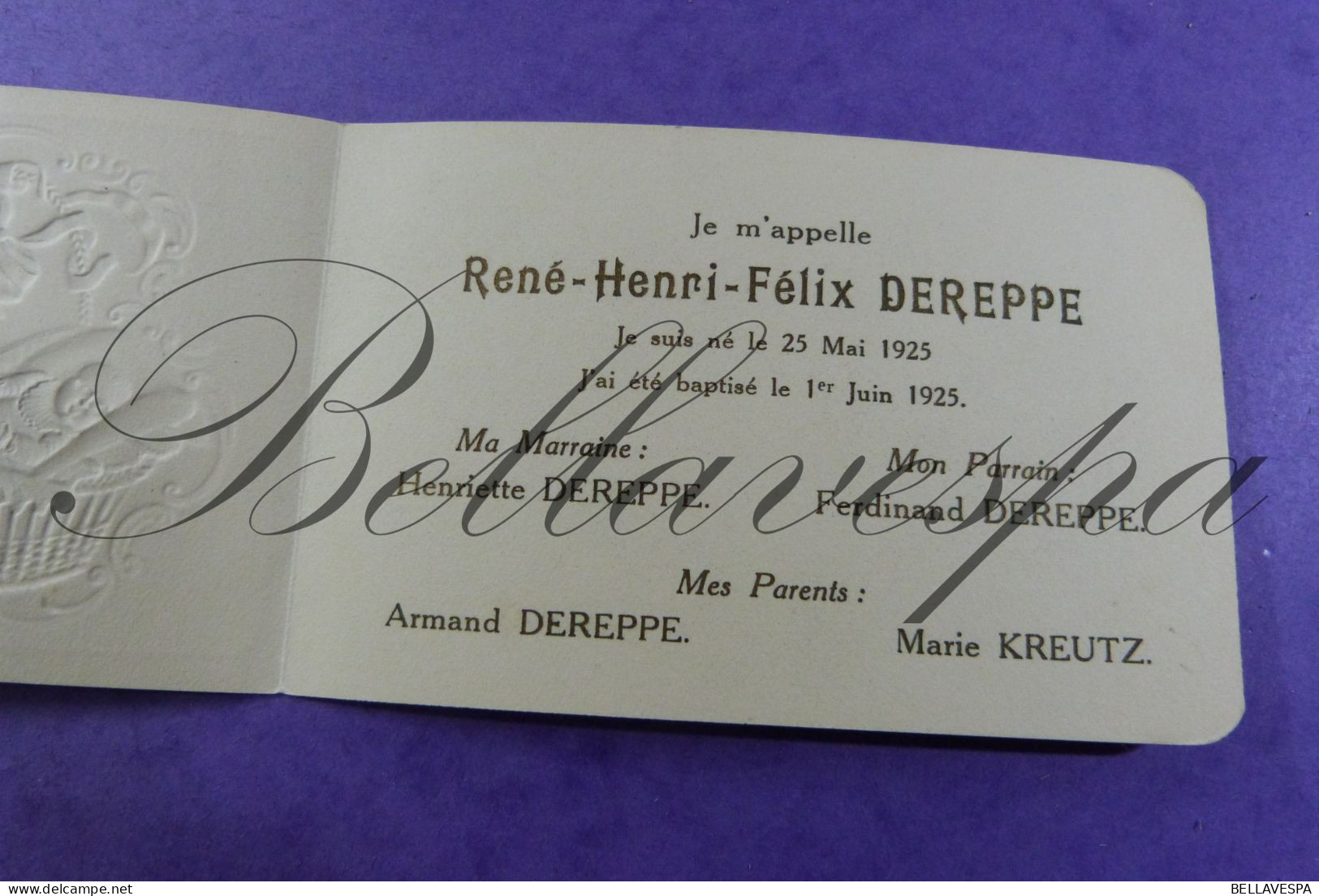 Réne DEREPPE-Kreutz  1925 - Naissance & Baptême