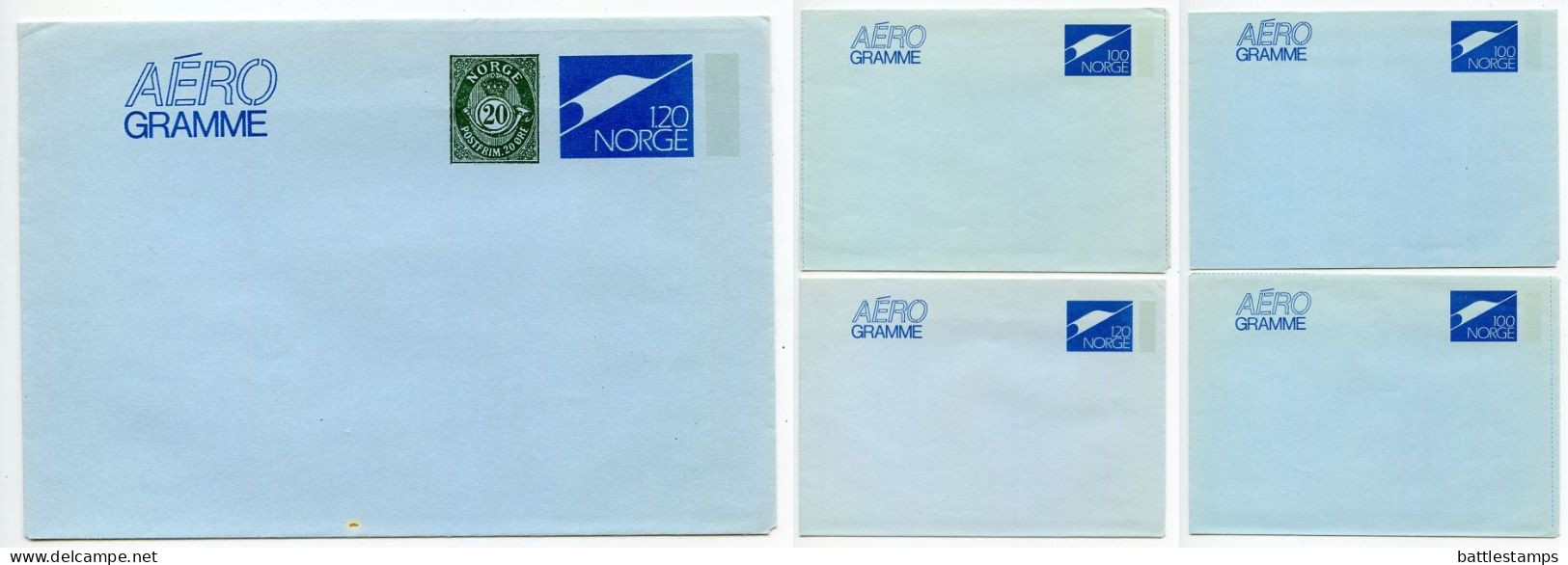 Norway 1970's 5 Different Mint Aeogrammes - 100o. (3 Types), 1.20k & 1.20k + 20o. - Postal Stationery